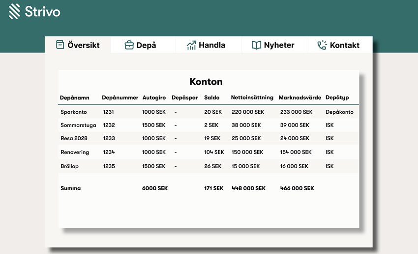 Portföljöversikt strivo depå